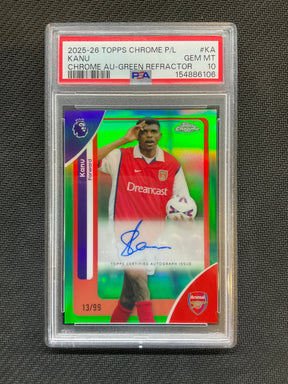2025 Topps Chrome Premier League Kanu Auto Green /99 PSA 10