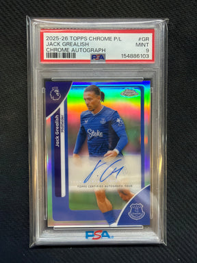 2025-26 Topps Chrome Premier League Jack Grealish Chrome Autograph PSA 9