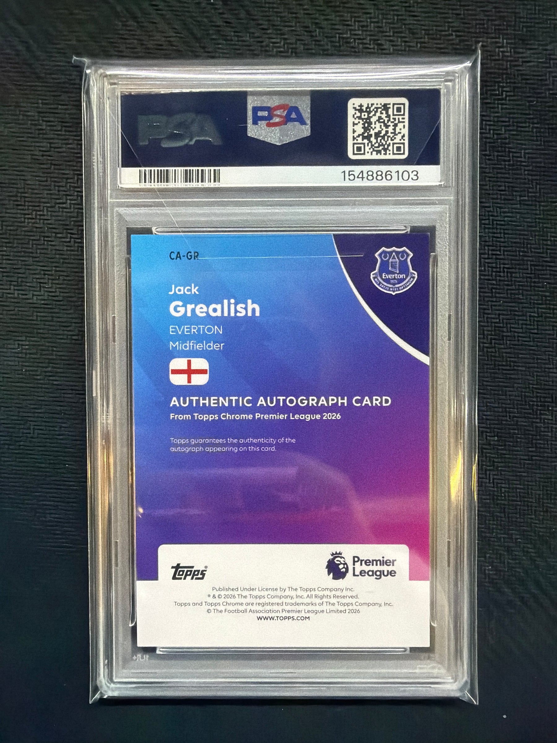 2025-26 Topps Chrome Premier League Jack Grealish Chrome Autograph PSA 9