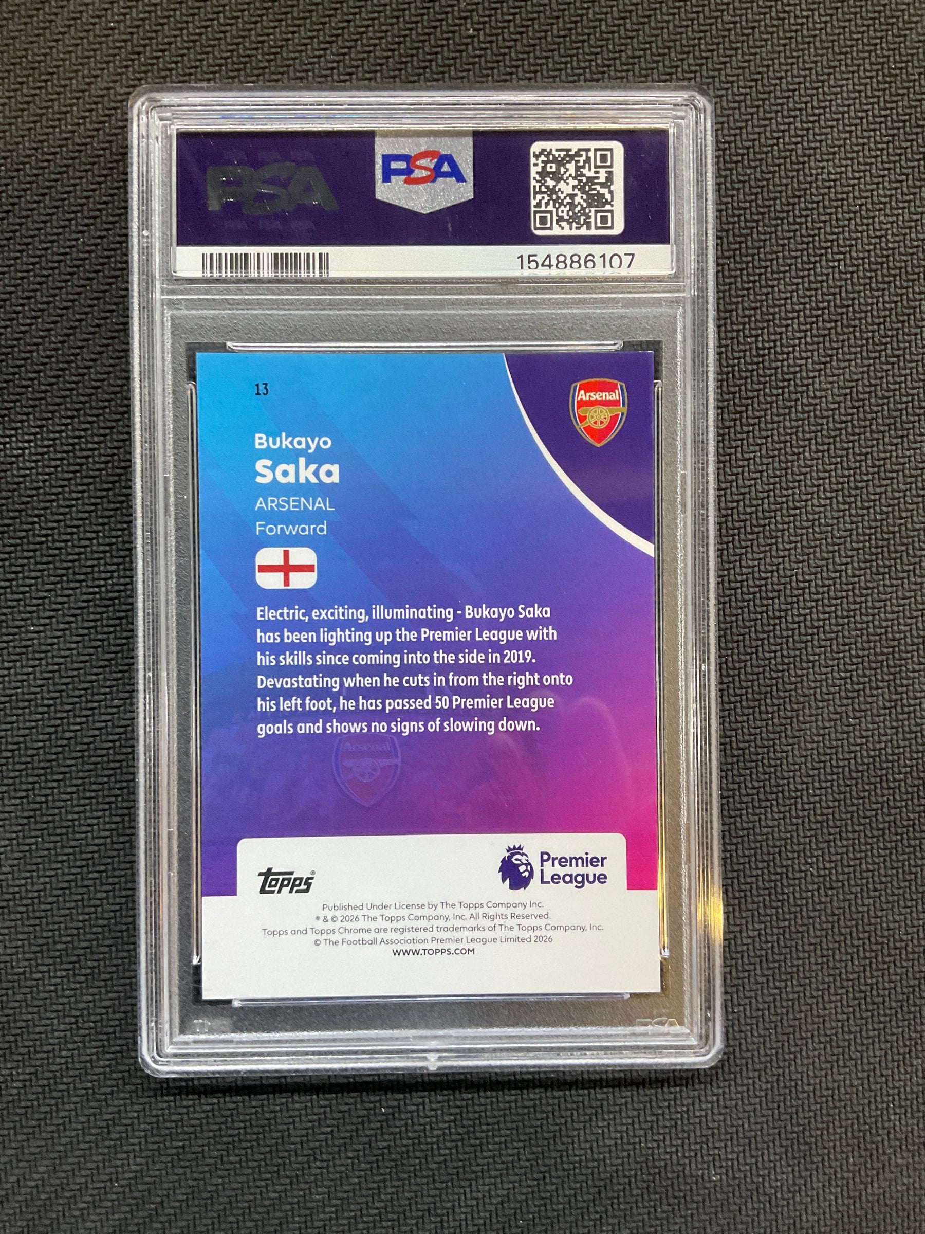 2025 Topps Chrome Premier League Bukayo Saka PSA 10