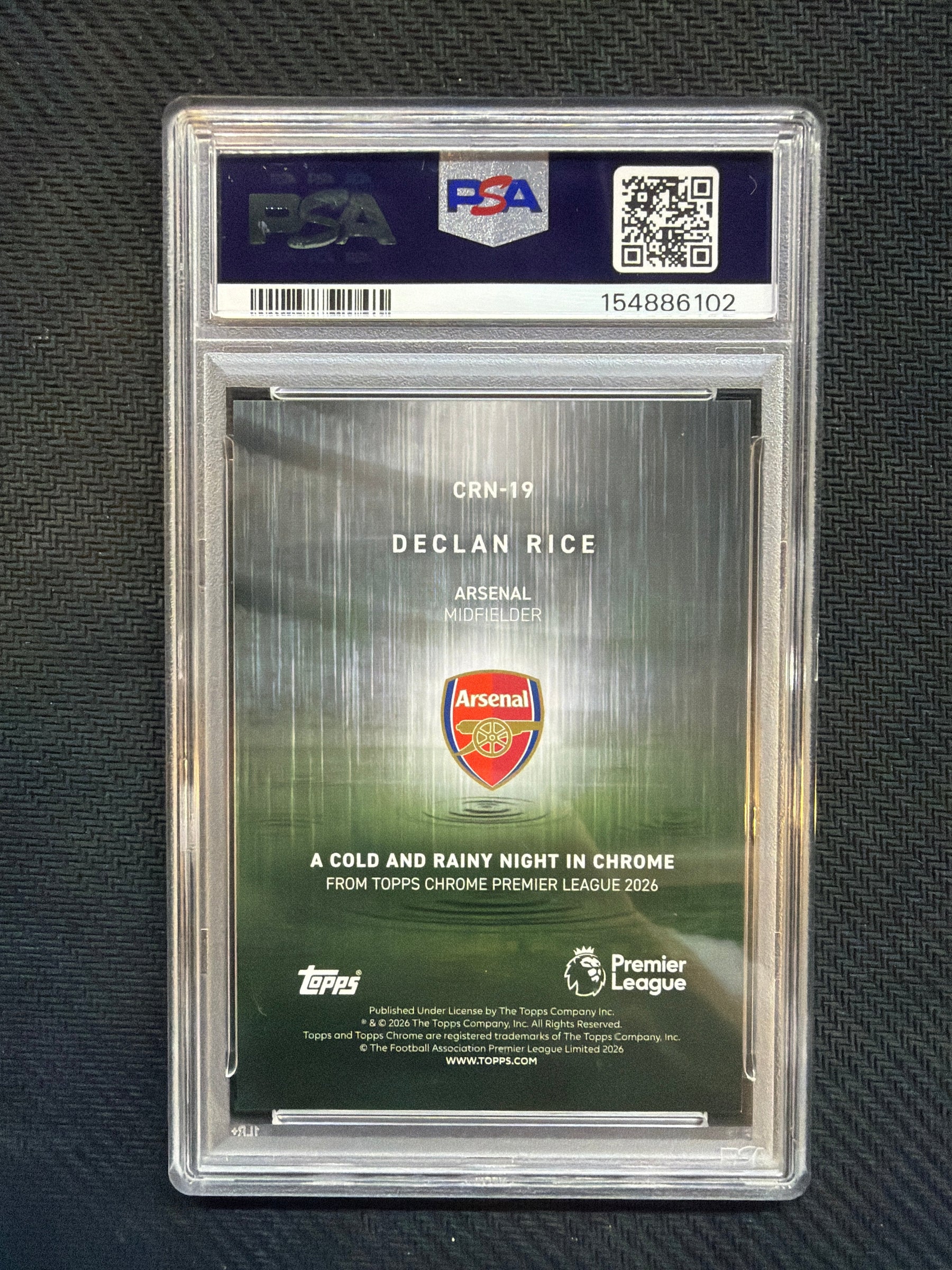 2025-26 Topps Chrome Premier League Declan Rice A Cold And Rainy Night In Chrome PSA 10