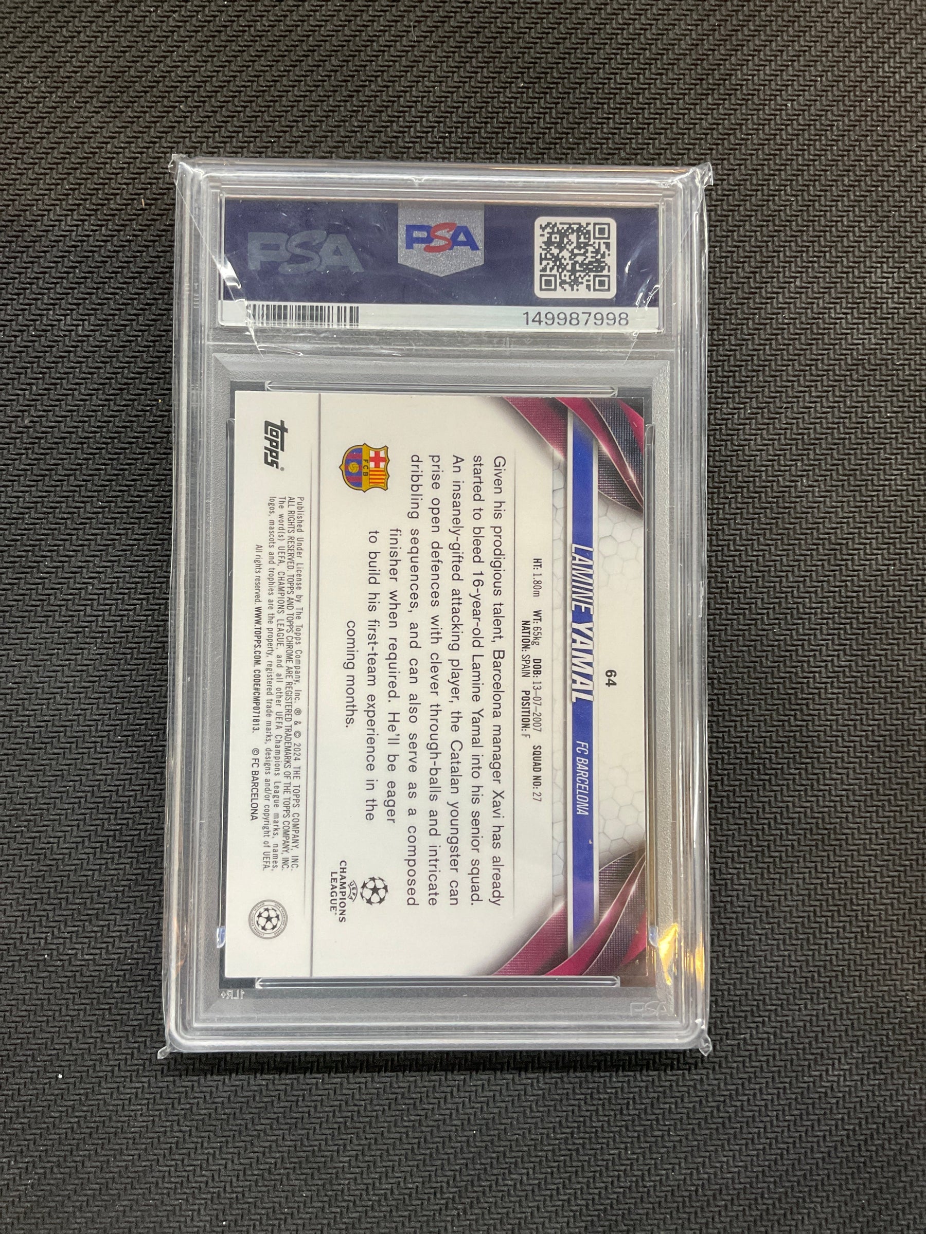 2023-24 Topps Chrome UCC Lamine Yamal Blue Shimmer /150 PSA 8 Rookie